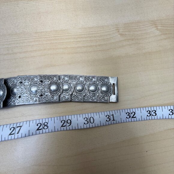 1980s Armenian Black & Silver Belt Metal Embellished Elastic Adjustable